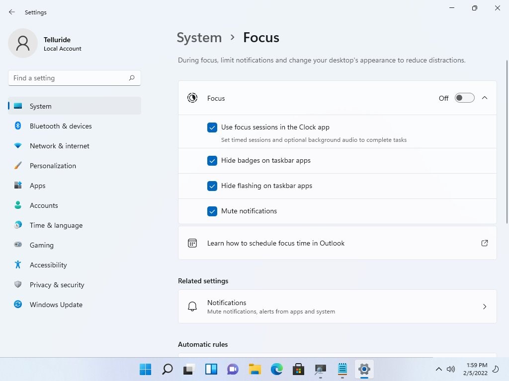 Windows 11 - Leak - Impostazioni Focus