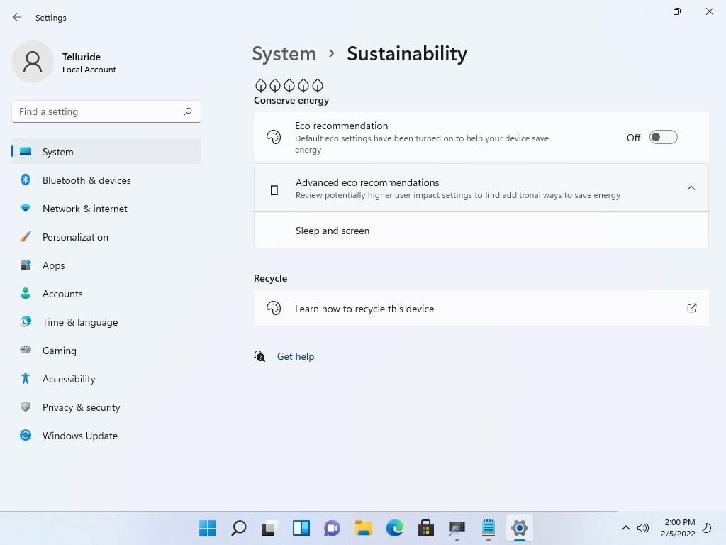 Windows 11 - Leak - Impostazioni di risparmio ecologico