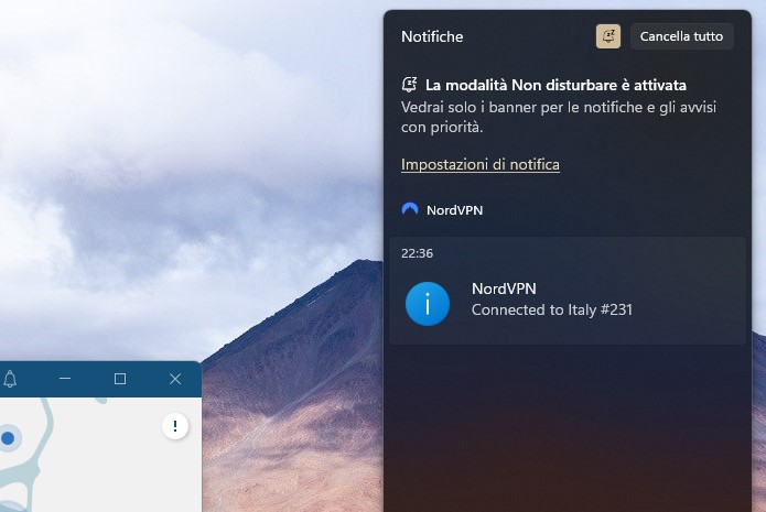 NordVPN - Notifica collegamento