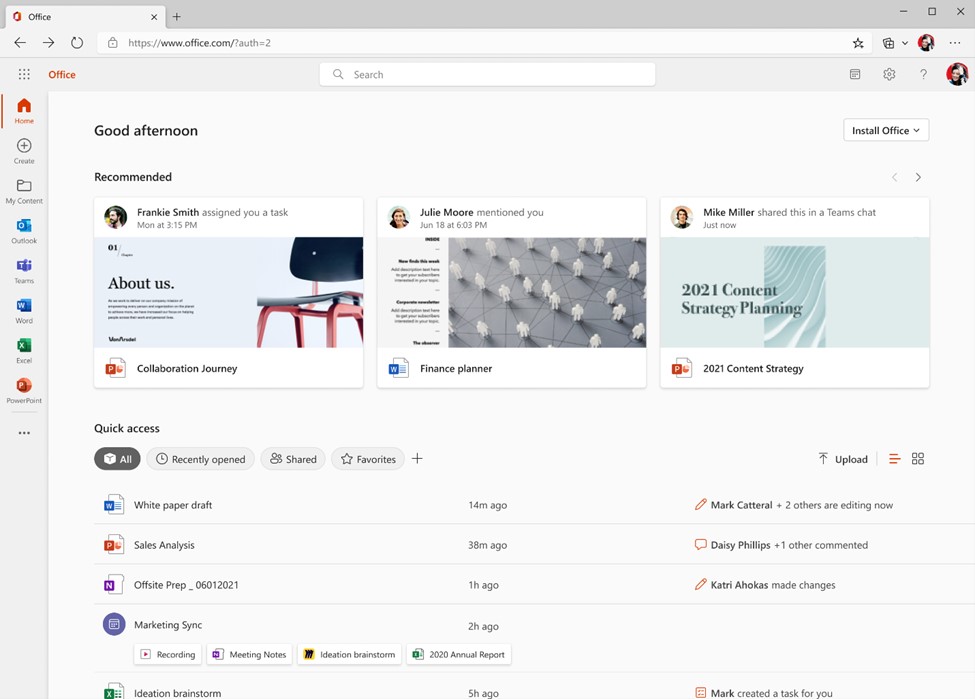 Nuova interfaccia Office.com e Office per Windows