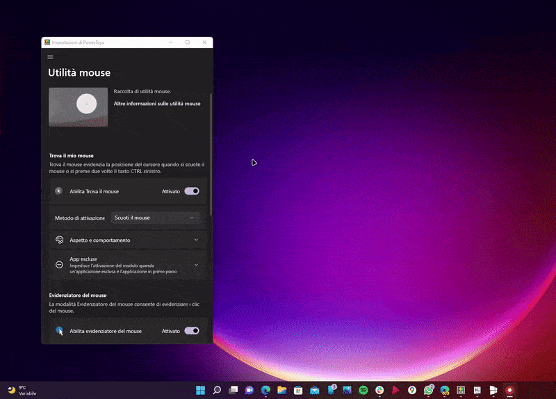 PowerToys per Windows 0.56.1 - Trova il mouse scuotendolo
