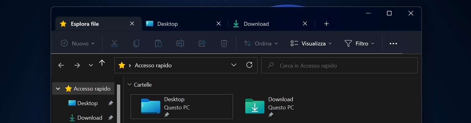 Windows 11 - Nuovo Esplora file con le schede