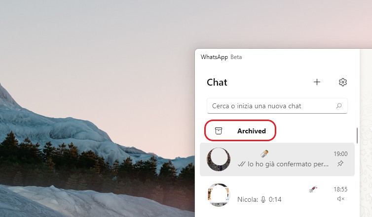 WhatsApp Beta UWP per Windows - Supporto alle chat archiviate