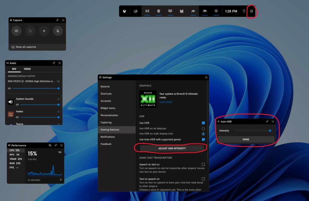 Xbox Game Bar per Windows - Intensità Auto HDR