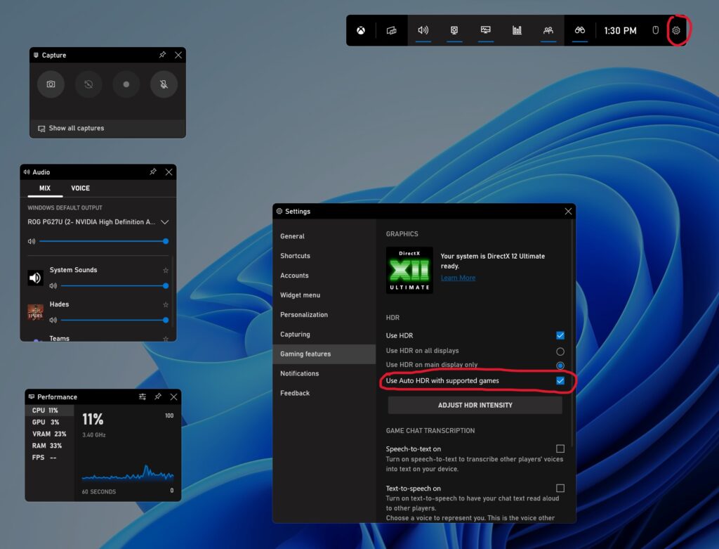 Xbox Game Bar per Windows - Opzione Auto HDR
