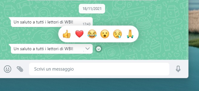WhatsApp Desktop per Windows - Reazioni ai messaggi