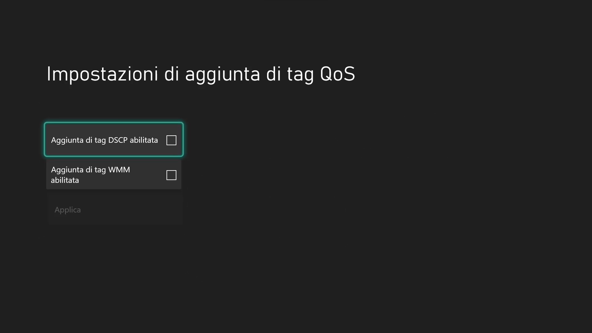 Xbox - Aggiornamento di maggio 2022 - Impostazioni di aggiunta di tag QoS