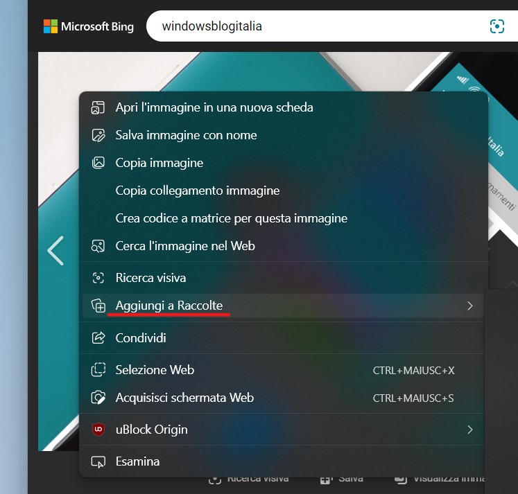 Microsoft Edge - Aggiungi immmagini e video a raccolte