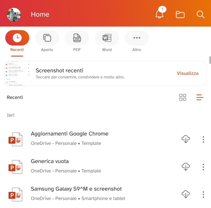 Microsoft Office per Android - Filtri per l'accesso rapido