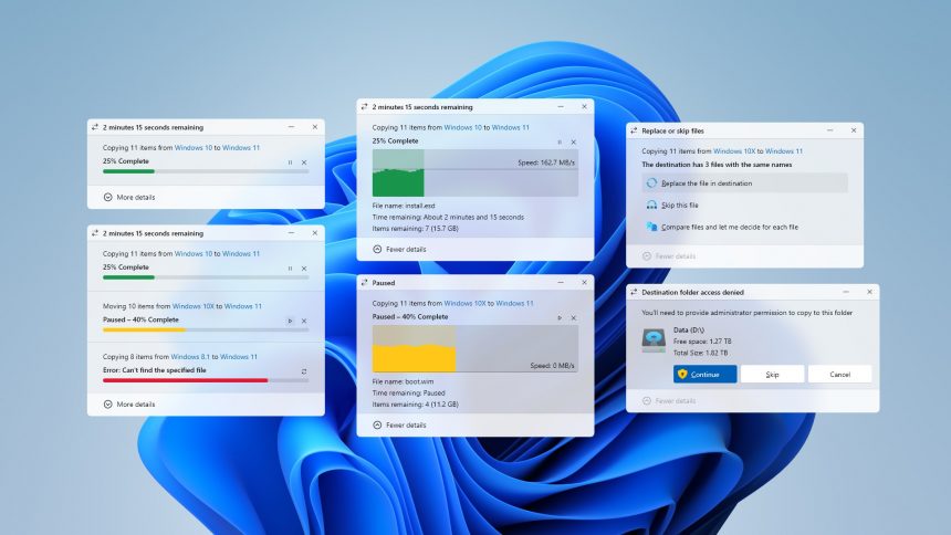 Windows 11 copy paste dialog concept