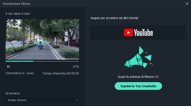 Wondershare Filmora - Esportazione del contenuto multimediale compresso