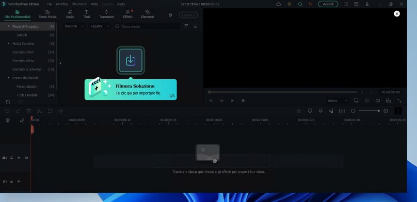 Wondershare Filmora - Importazione di un video