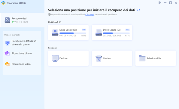 Posizione Tenorshare 4DDiG Data Recovery