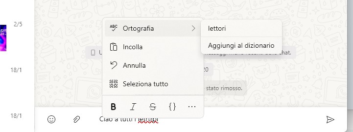 WhatsApp Beta UWP per Windows - Correzione ortografia