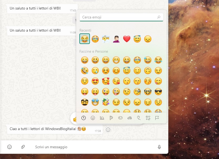 WhatsApp Beta UWP per Windows - Reazioni ai messaggi con qualsiasi emoji