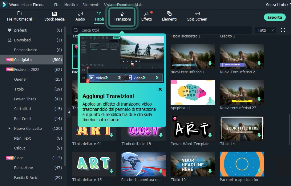 Wondershare Filmora - Titoli e transizioni