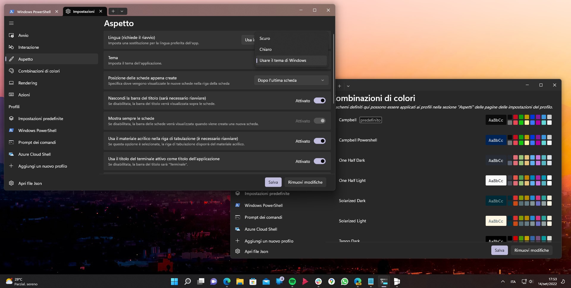 Windows Terminal Preview 1.16 - Temi e combinazioni di colori