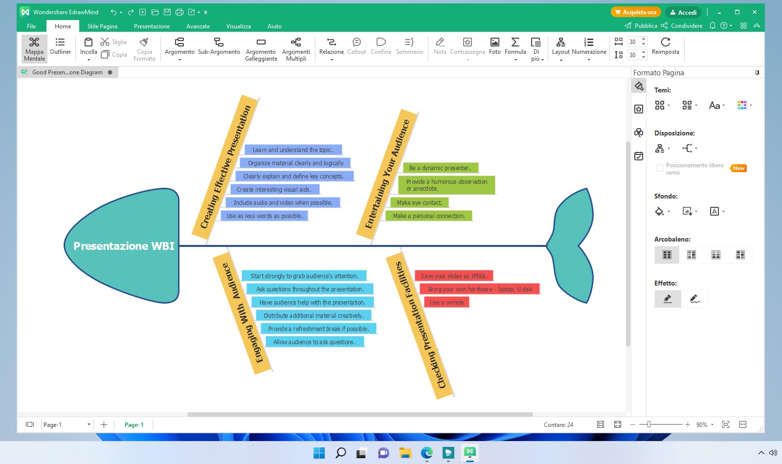 Wondershare EdrawMind - Diagramma a spina di pesce per presentazioni