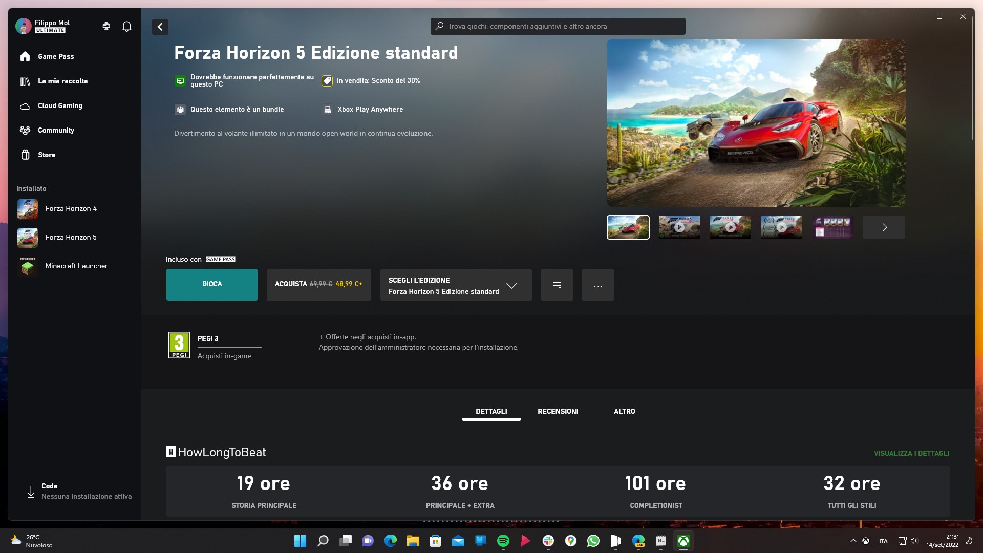 Xbox per Windows - Integrazione con HowLongToBeat