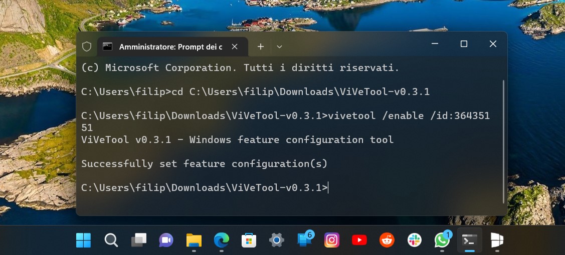 Comandi ViVeTool per abilitare i badge per l'utente nel menu Start di Windows 11