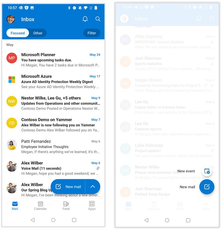 Microsoft Outlook Mobile - Nuovo pulsante FAB