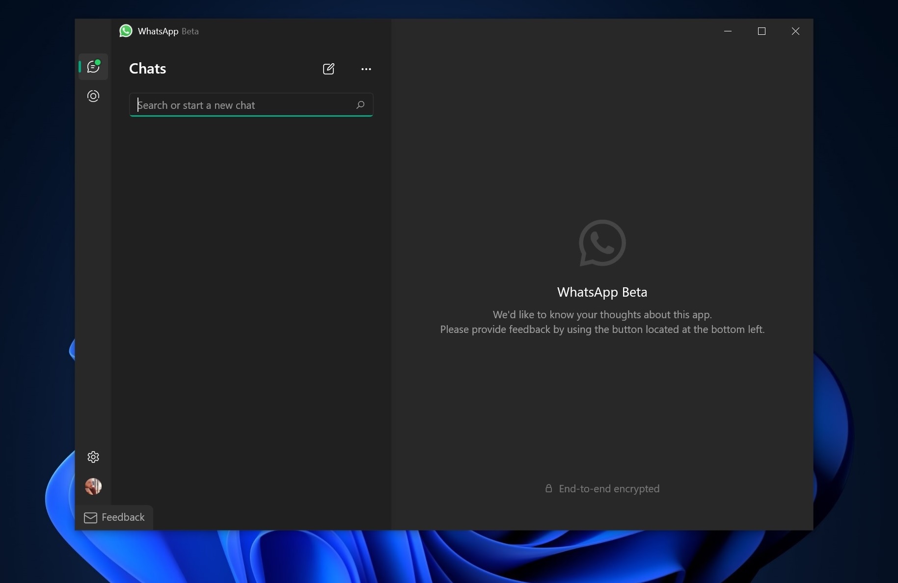 WhatsApp Beta (UWP) per Windows - Nuova barra laterale di navigazione