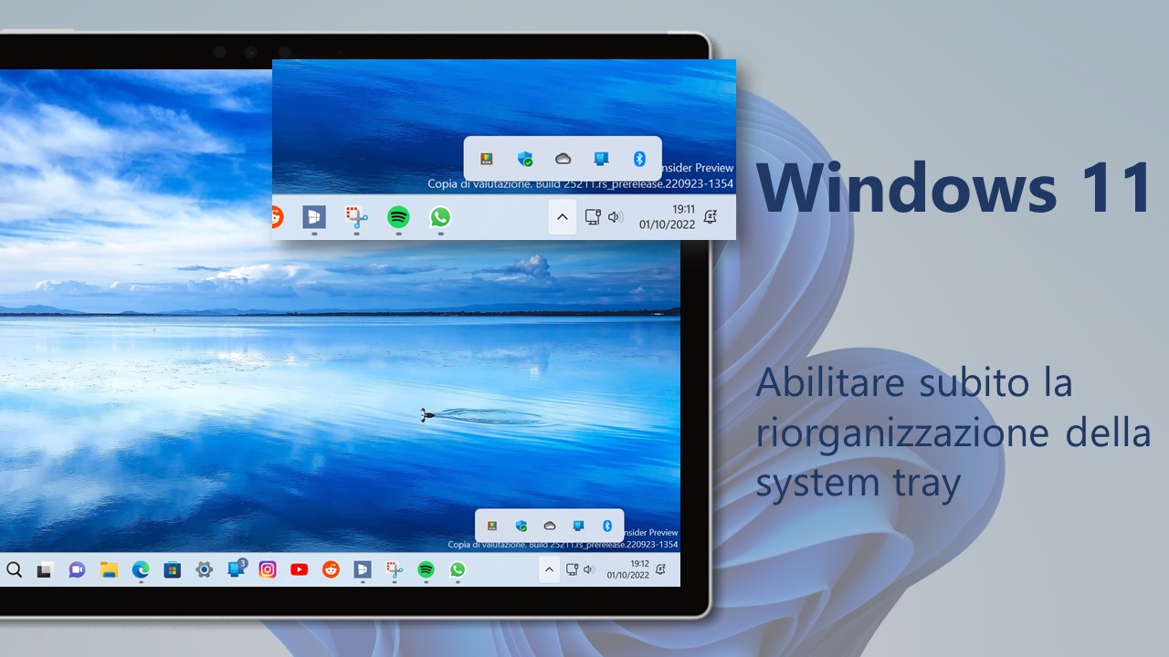 Windows 11 - Come abilitare subito la riorganizzazione della system tray