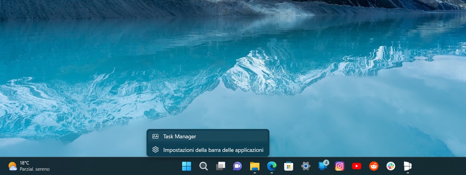 Windows 11 - Link rapido a Gestione attività sulla barra delle applicazioni