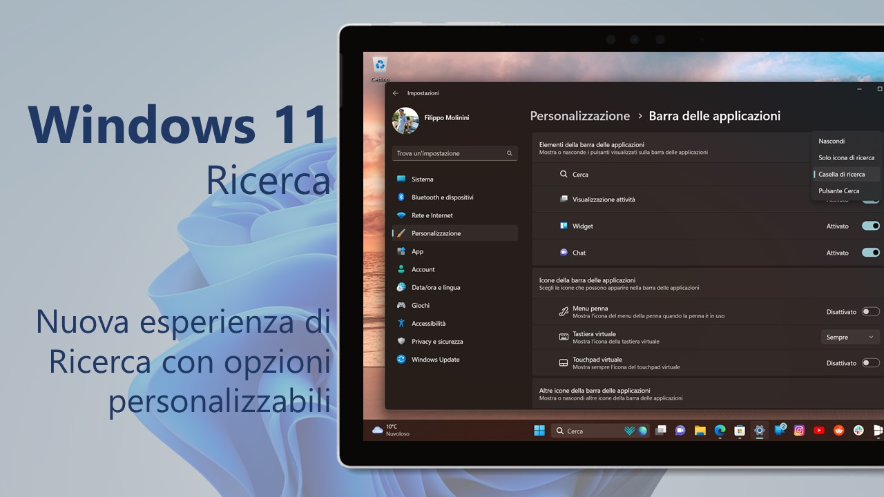 Windows 11 - Nuova esperienza di Ricerca con opzioni personalizzabili
