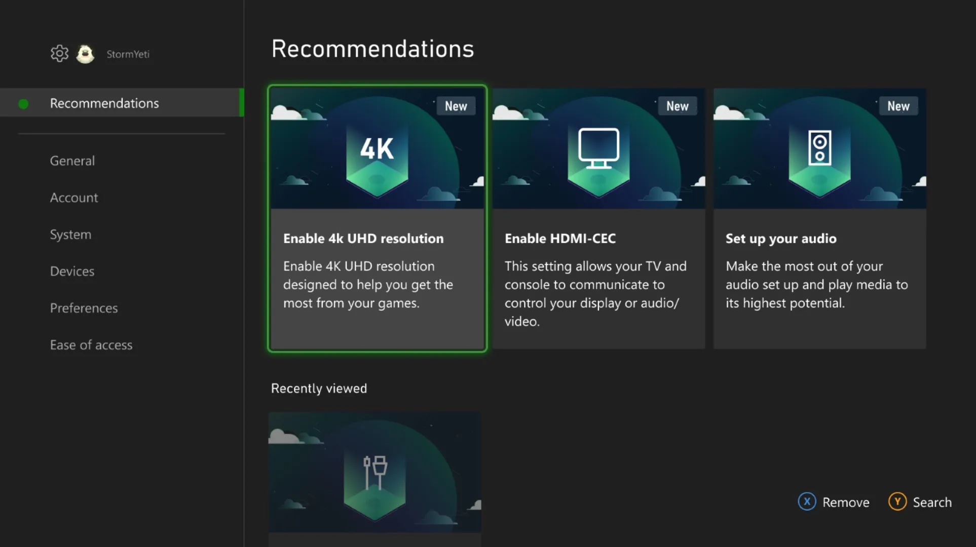 Xbox - Aggiornamento di novembre 2022 - Sezione consigliati nelle Impostazioni
