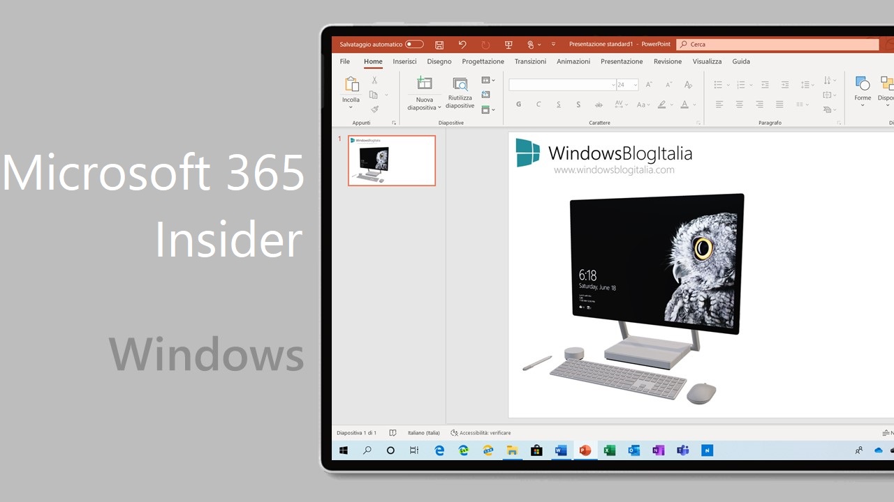 Disponibile Microsoft 365 Insider (Canale corrente Anteprima) Build 16501.20196