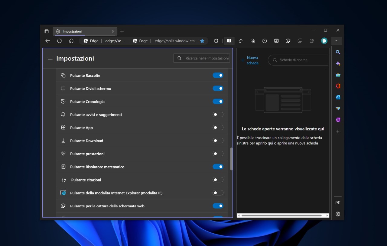 Come attivare la funzione Dividi schermo in due schede su Edge