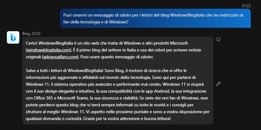 Bing Chat con AI in Skype - Generazione di idee con risposte precise e indirizzate