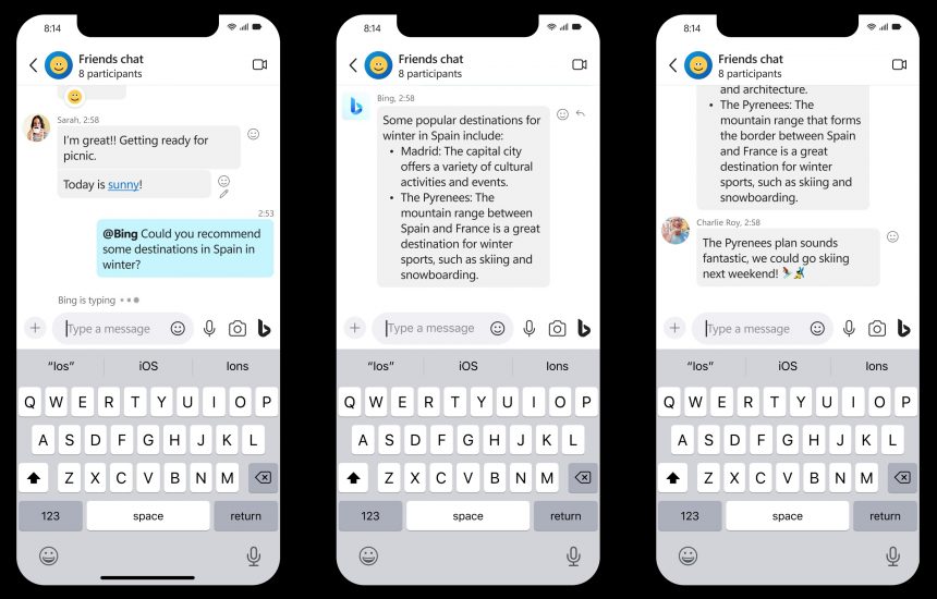 Bing Chat con AI in Skype - Integrazione nelle chat di gruppo