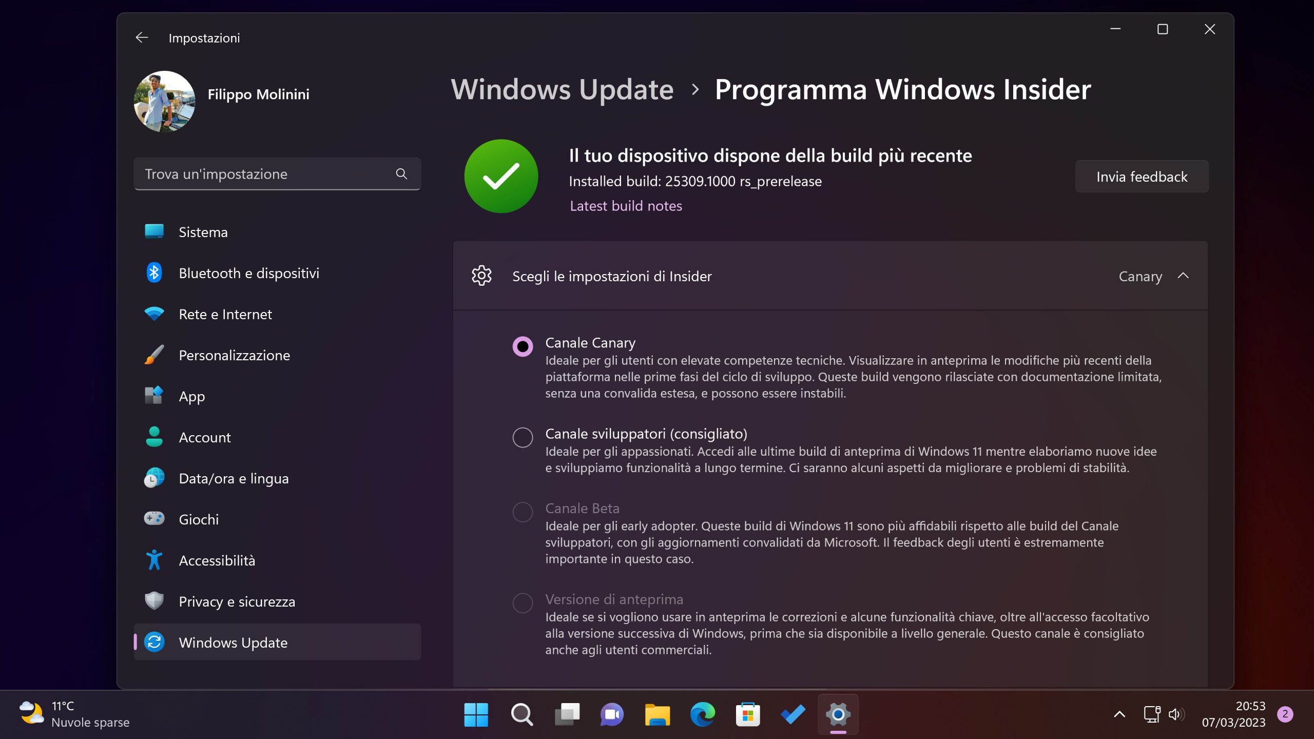 Windows Insider - Canale Canary