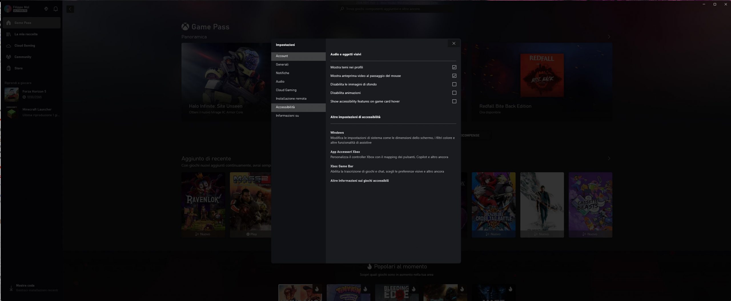 Xbox per Windows - Aggiornamento di aprile 2023 - Filtri accessibilità migliorati