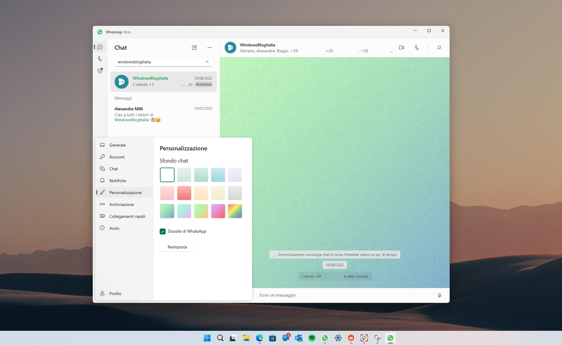 WhatsApp per Windows - Galleria di sfondi predefiniti