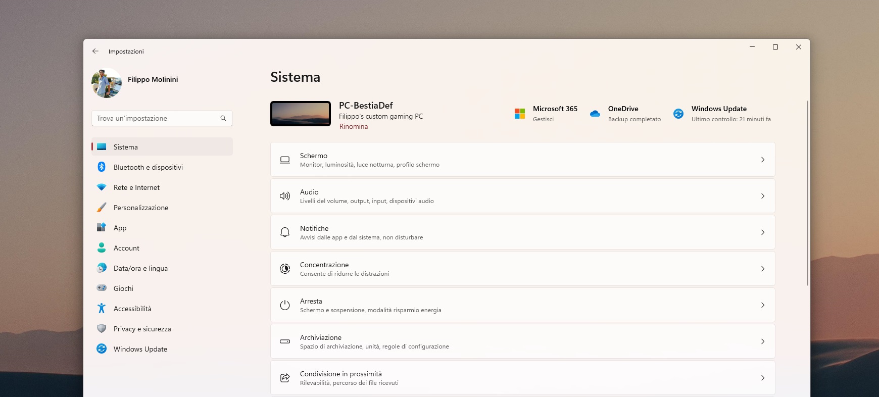 Windows 11 - Impostazioni - Sistema - Nome del PC e modello
