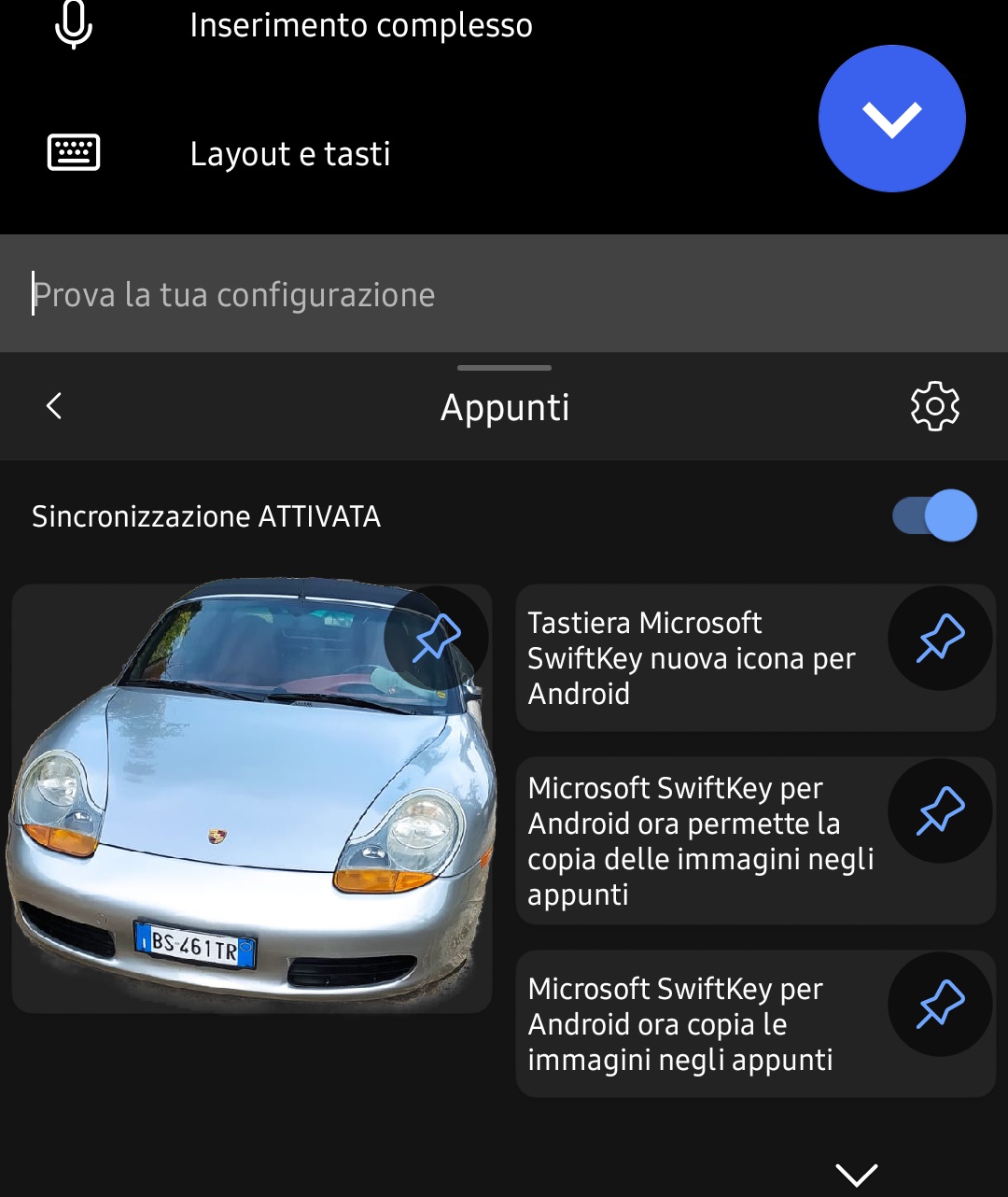 Microsoft SwiftKey per Android - Copia delle immagini negli appunti