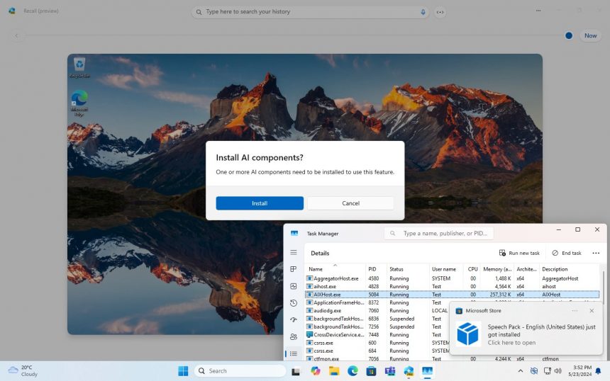 Recall e altre feature basate sull'AI attivabili anche sui