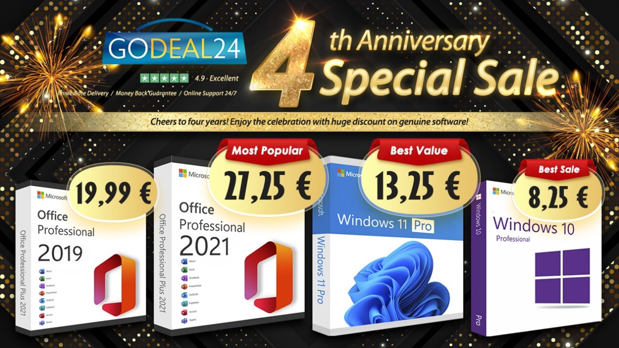 Saldi per il 4° anniversario di Godeal24: aggiorna a Windows 11 Pro a meno di 8€ e sblocca Office 2021 per 17€!